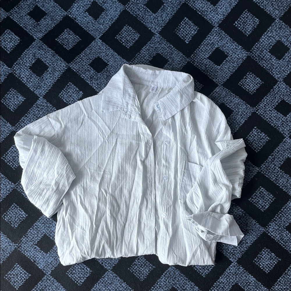 Crisp White Textured Button-Down Shirt